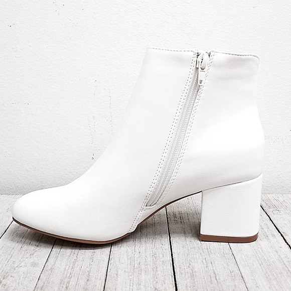 New White Chunky Heel Ankle Boots Booties - Picture 4 of 5